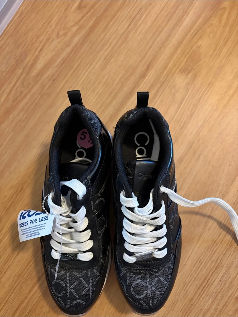Calvin Klein Black Logo Womens' Lace-Up Sneakers with White Laces